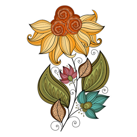 dessin florale Vecteur Belle couleur Contour Fleur, Floral Design Element Illustration